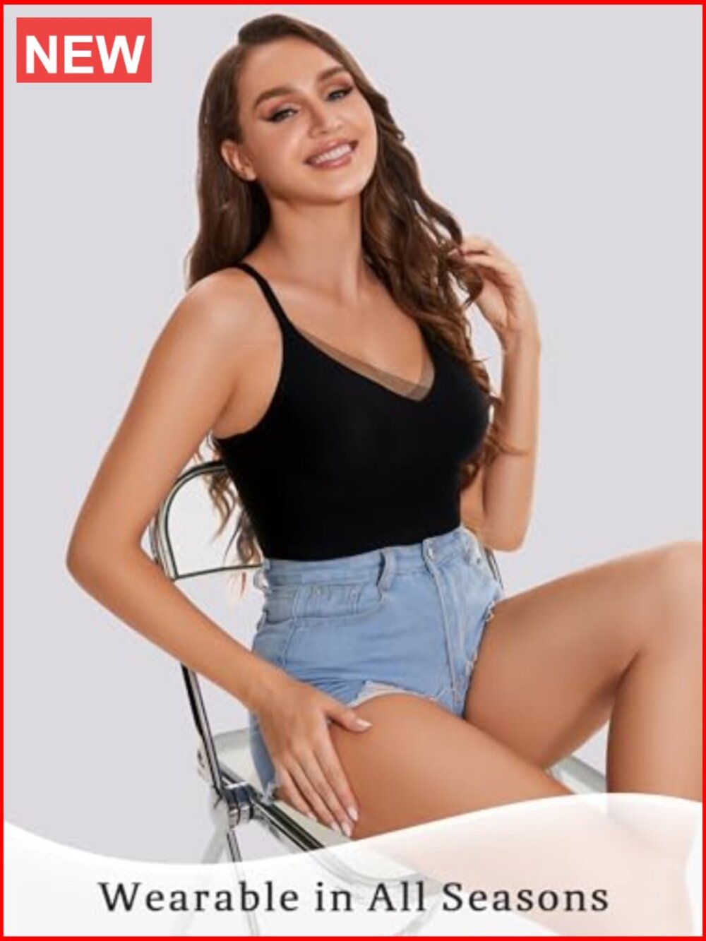 Seamless Camisole with Built-in Bra V-Neck Tank Top Women Summer Spaghetti - Picture 5 of 7